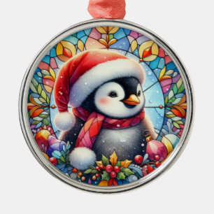 Penguin Round Ornament Aus Metall