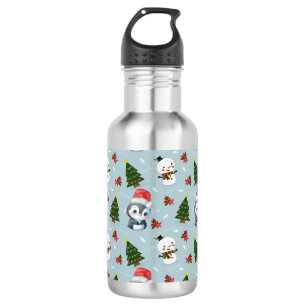 Penguin Santa Happy Frohe Weihnachtsbaumstruktur M Edelstahlflasche