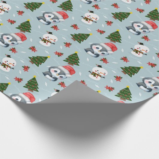 Penguin Santa Happy Frohe Weihnachtsbaumstruktur M Geschenkpapier (Ecke)