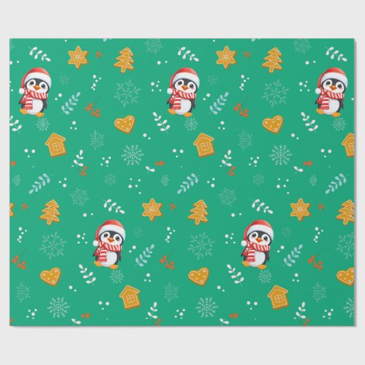 Penguin Santa Happy Frohe Weihnachtsbaumstruktur M Geschenkpapier (Flach)