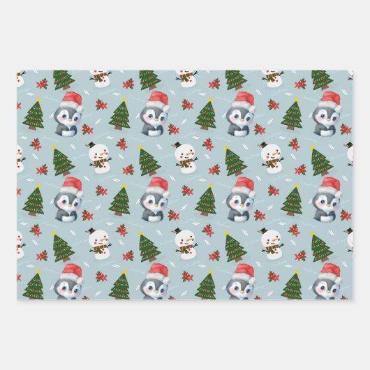 Penguin Santa Happy Frohe Weihnachtsbaumstruktur M Geschenkpapier Set (Vorderseite 3)