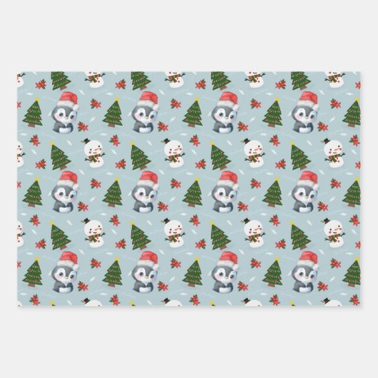Penguin Santa Happy Frohe Weihnachtsbaumstruktur M Geschenkpapier Set (Vorderseite 2)