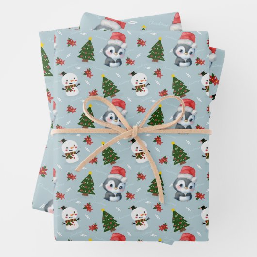 Penguin Santa Happy Frohe Weihnachtsbaumstruktur M Geschenkpapier Set (Beispiel)