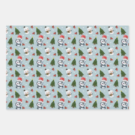 Penguin Santa Happy Frohe Weihnachtsbaumstruktur M Geschenkpapier Set (Vorderseite)