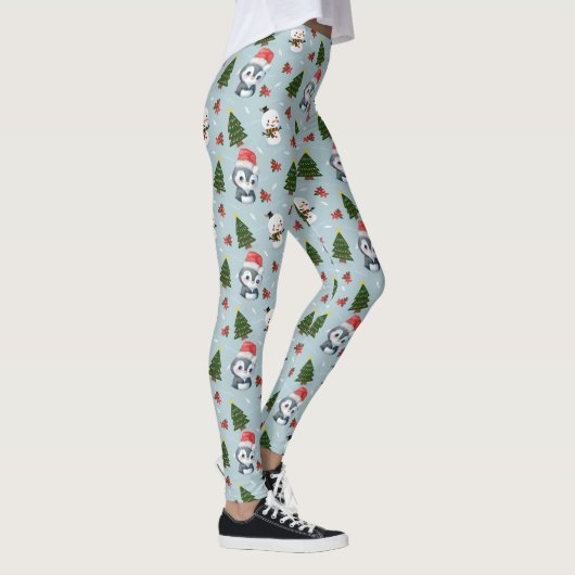 Penguin Santa Happy Frohe Weihnachtsbaumstruktur M Leggings (Rechts)