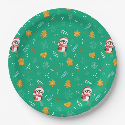 Penguin Santa Happy Frohe Weihnachtsbaumstruktur M Pappteller (Vorderseite)