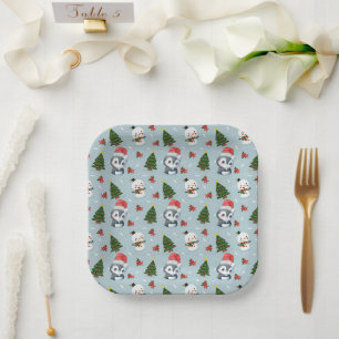 Penguin Santa Happy Frohe Weihnachtsbaumstruktur M Pappteller