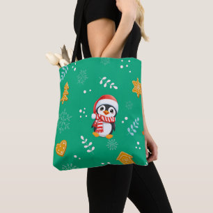 Penguin Santa Happy Frohe Weihnachtsbaumstruktur M Tasche