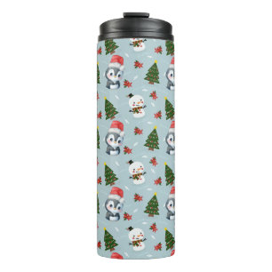 Penguin Santa Happy Frohe Weihnachtsbaumstruktur M Thermosbecher