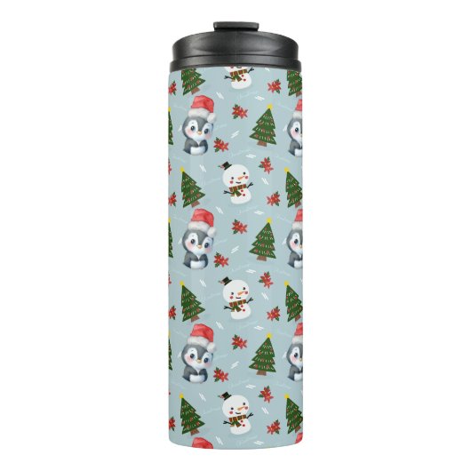 Penguin Santa Happy Frohe Weihnachtsbaumstruktur M Thermosbecher (Vorderseite)