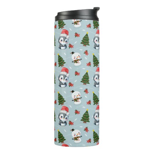 Penguin Santa Happy Frohe Weihnachtsbaumstruktur M Thermosbecher (Nach links gedreht)