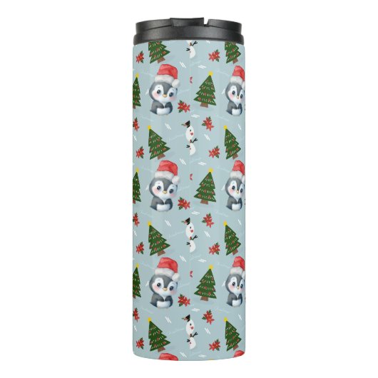Penguin Santa Happy Frohe Weihnachtsbaumstruktur M Thermosbecher (Rückseite)
