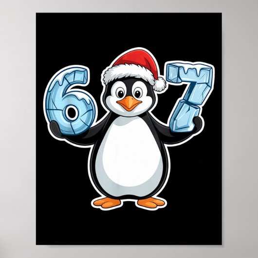 Penguin Santa Hat 67 Icy Numbers Christmas Birthda Poster (Vorne)