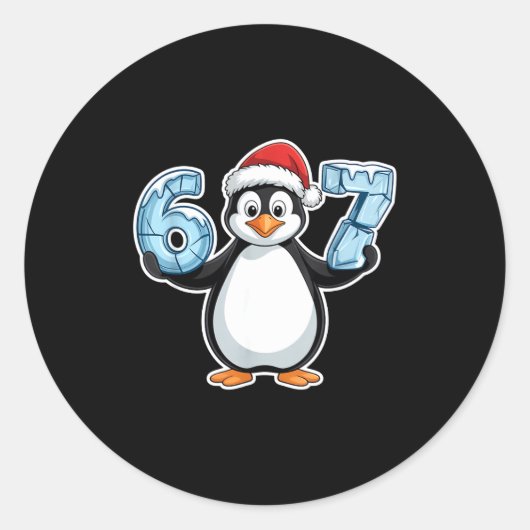 Penguin Santa Hat 67 Icy Numbers Christmas Birthda Runder Aufkleber (Vorderseite)
