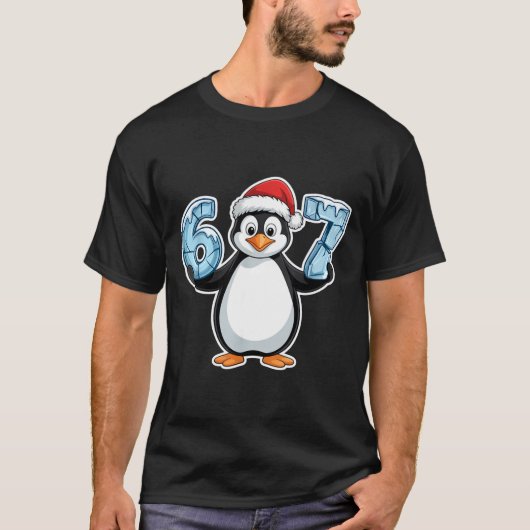 Penguin Santa Hat 67 Icy Numbers Christmas Birthda T-Shirt (Vorderseite)