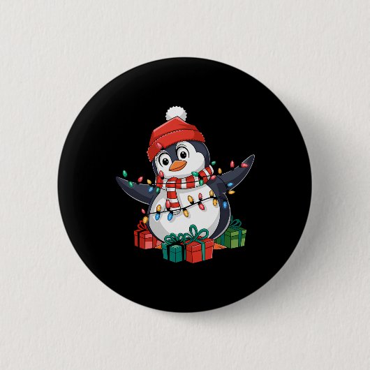 Penguin Santa Lights Weihnachten - Pinguin Lover Button (Vorderseite)