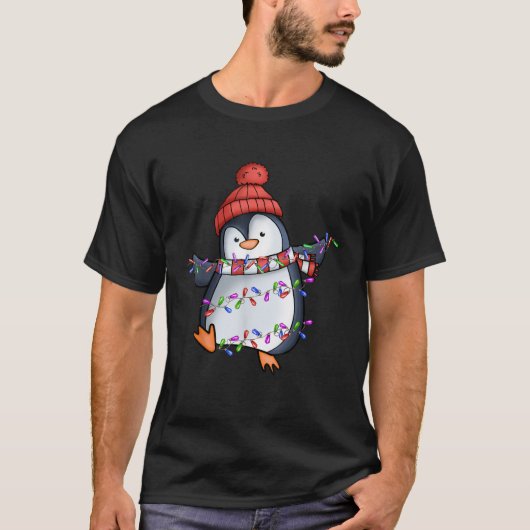 Penguin Santa Lights Weihnachts Pajamas Niedlich P T-Shirt (Vorderseite)