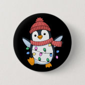 Penguin Santa Lights Weihnachtspinguine Xmas Button (Vorderseite)