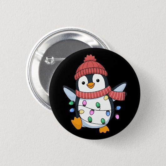Penguin Santa Lights Weihnachtspinguine Xmas Button (Vorne & Hinten)