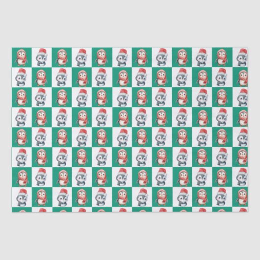 Penguin Santa Wassercolor Frohe Weihnachtsmuster Seidenpapier (Vorderseite)