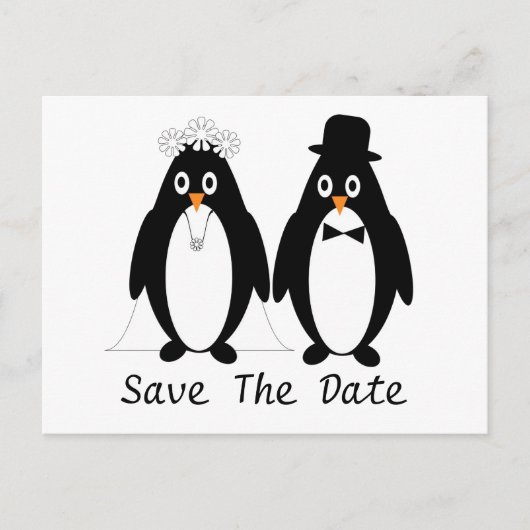Penguin Save the Date Wedding Announcement Ankündigungspostkarte (Vorderseite)