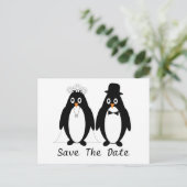 Penguin Save the Date Wedding Announcement Ankündigungspostkarte (Stehend Vorderseite)