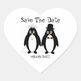 Penguin Save the Date Wedding Announcement Herz-Aufkleber