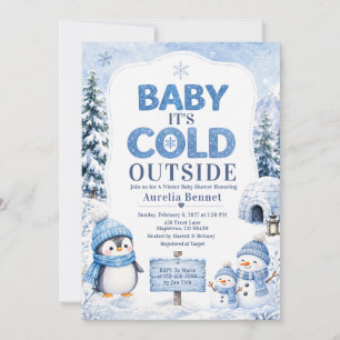 Penguin-Schneemann-blaue Winter-Baby-Party Einladung
