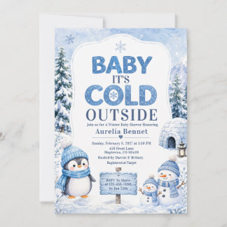 Penguin-Schneemann-blaue Winter-Baby-Party Einladung