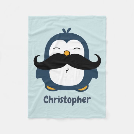 Penguin-Schnurrbart-Trend-blaues personalisiertes Fleecedecke (Vorderseite)