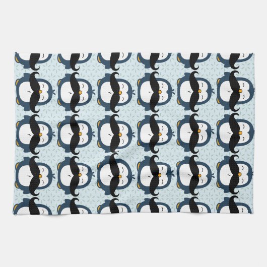 Penguin-Schnurrbart-Trend-Muster Handtuch (Horizontal)