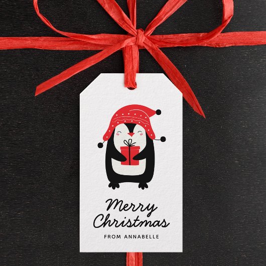 Penguin Script Frohe Weihnachtsgeschenke Tag Geschenkanhänger