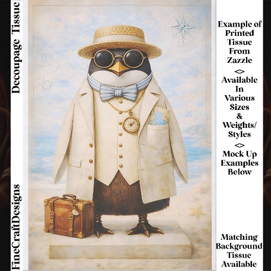 Penguin Seaside Traveller & Suitcase FG5 Decoupage Seidenpapier
