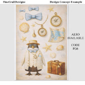 Penguin Seaside Traveller & Suitcase FG5 Decoupage Seidenpapier