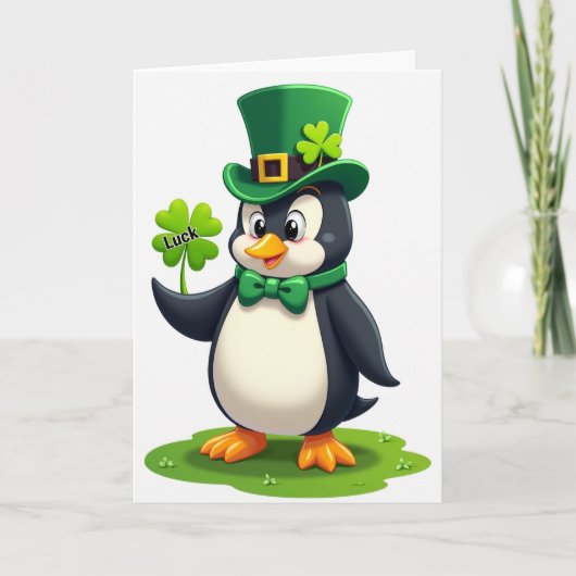 Penguin Shamrock Luck Art Card Karte (Vorderseite)
