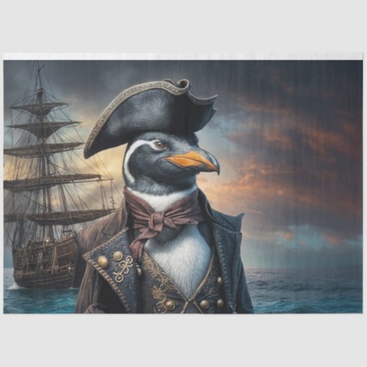 Penguin Ship Captain Decoupage | Nautic Whimsy Seidenpapier (Vorderseite)