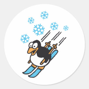 penguin ski runder aufkleber