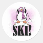 Penguin Ski Runder Aufkleber (Vorderseite)