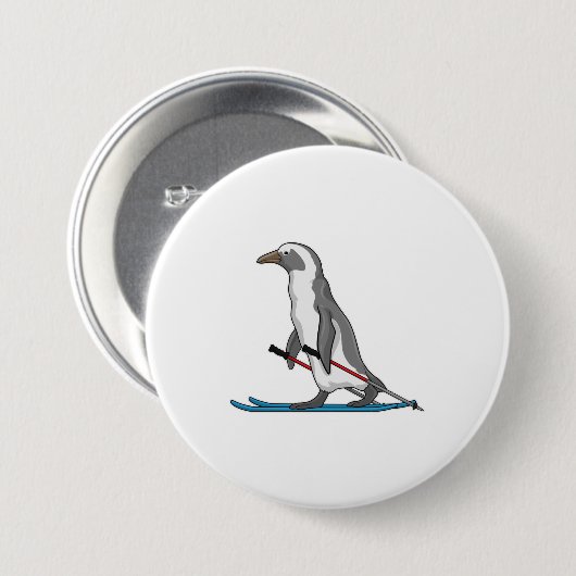 Penguin Skier Ski Button (Vorne & Hinten)