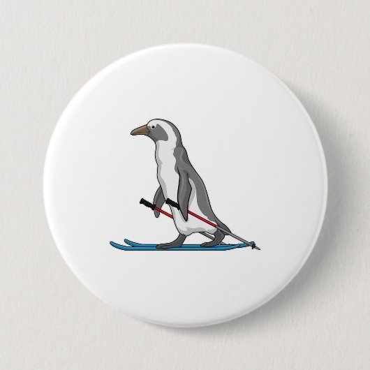 Penguin Skier Ski Button (Vorderseite)