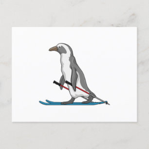 Penguin Skier Ski Postkarte