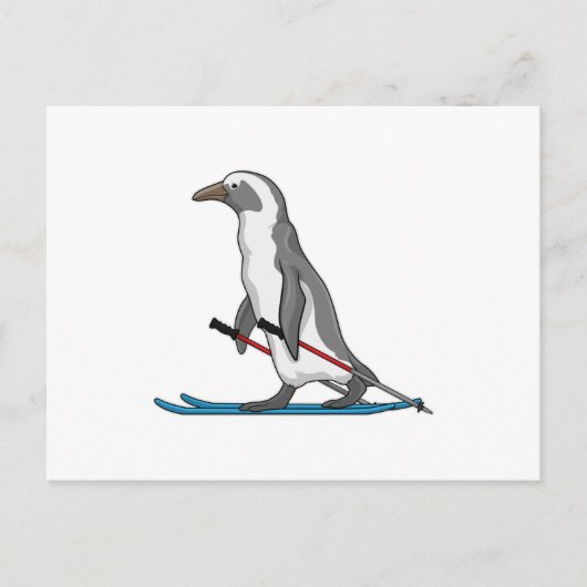 Penguin Skier Ski Postkarte (Vorderseite)