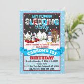 Penguin Sledding Geburtstagsparty Einladung (Stehend Vorderseite)