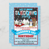 Penguin Sledding Geburtstagsparty Einladung (Vorne/Hinten)