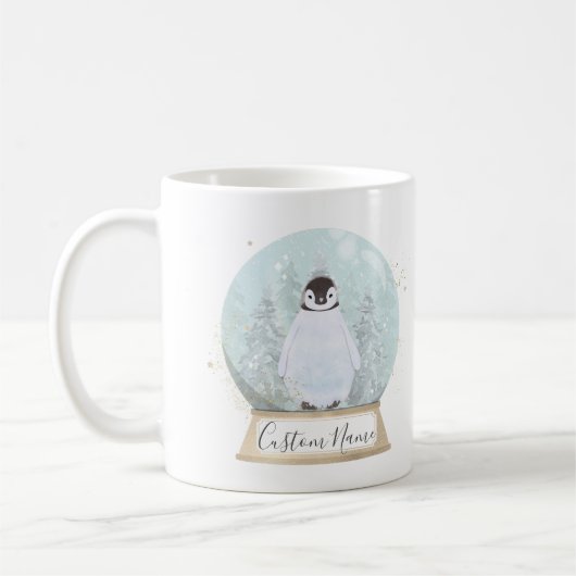 Penguin Snow Globe Custom Name Mug Christmas Gift Kaffeetasse (Links)