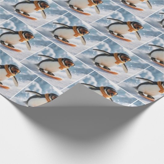 Penguin Snowboarding Downhill Geschenkpapier (Ecke)