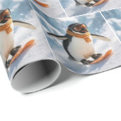Penguin Snowboarding Downhill Geschenkpapier (Rolleneckpunkt)