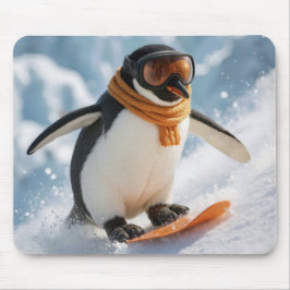 Penguin Snowboarding Downhill Mousepad