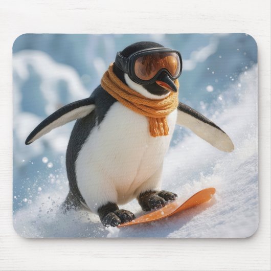 Penguin Snowboarding Downhill Mousepad (Vorne)