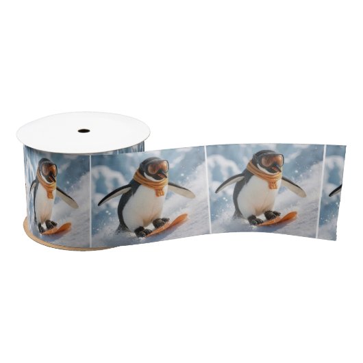 Penguin Snowboarding Downhill Satinband (Spule)